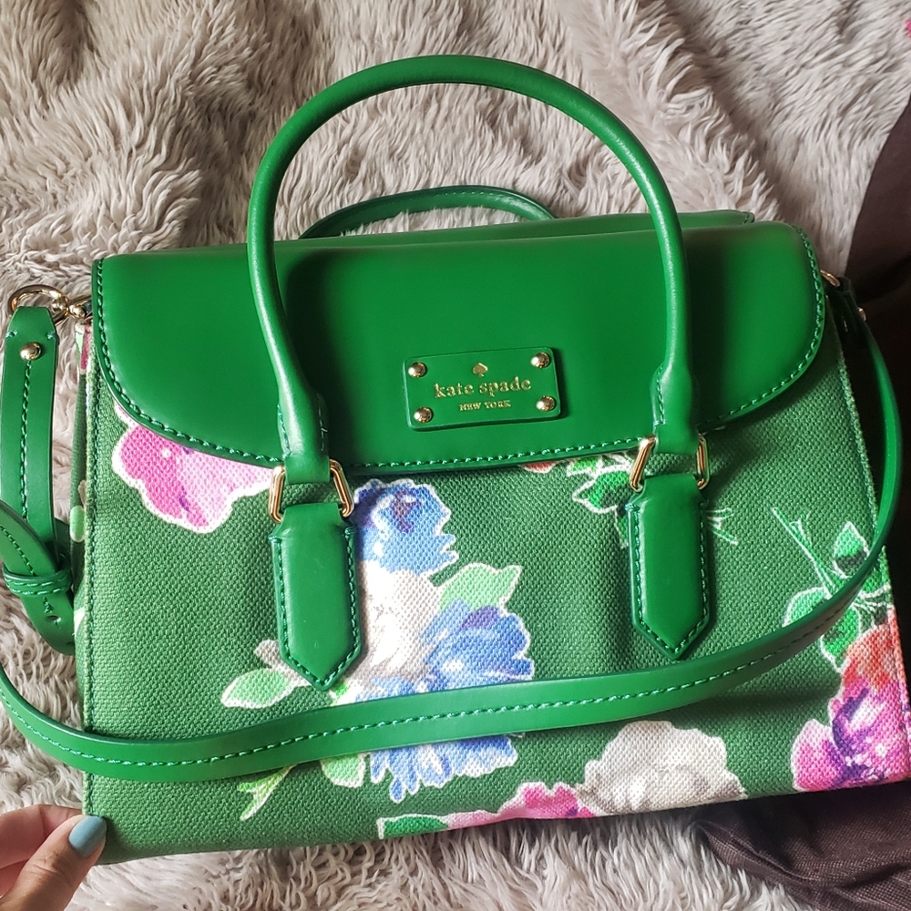 Vintage kate spade floral green sachel